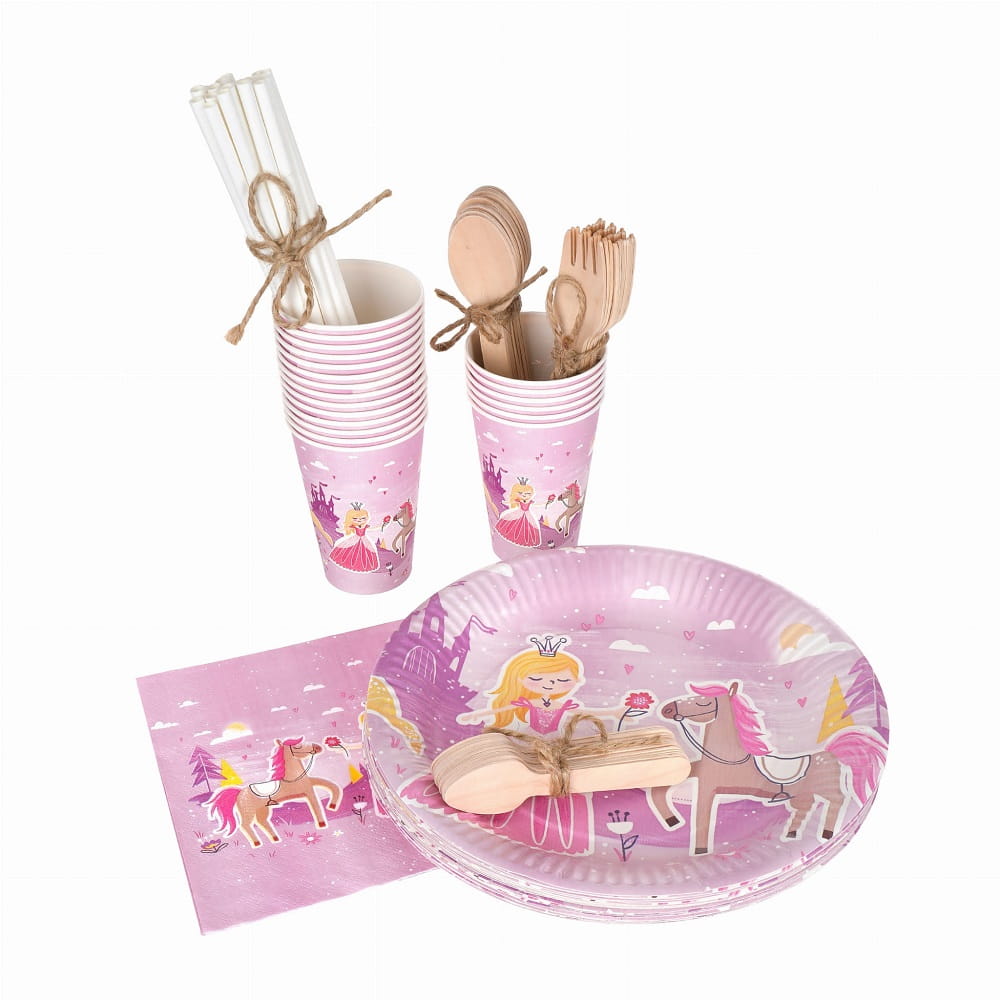 Papierowe jednorazowe naczynia dla dziewczynki - omineco.pl