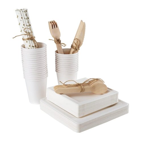 Eko zestaw naczyń jednorazowych z trzciny cukrowej dla 50 osób