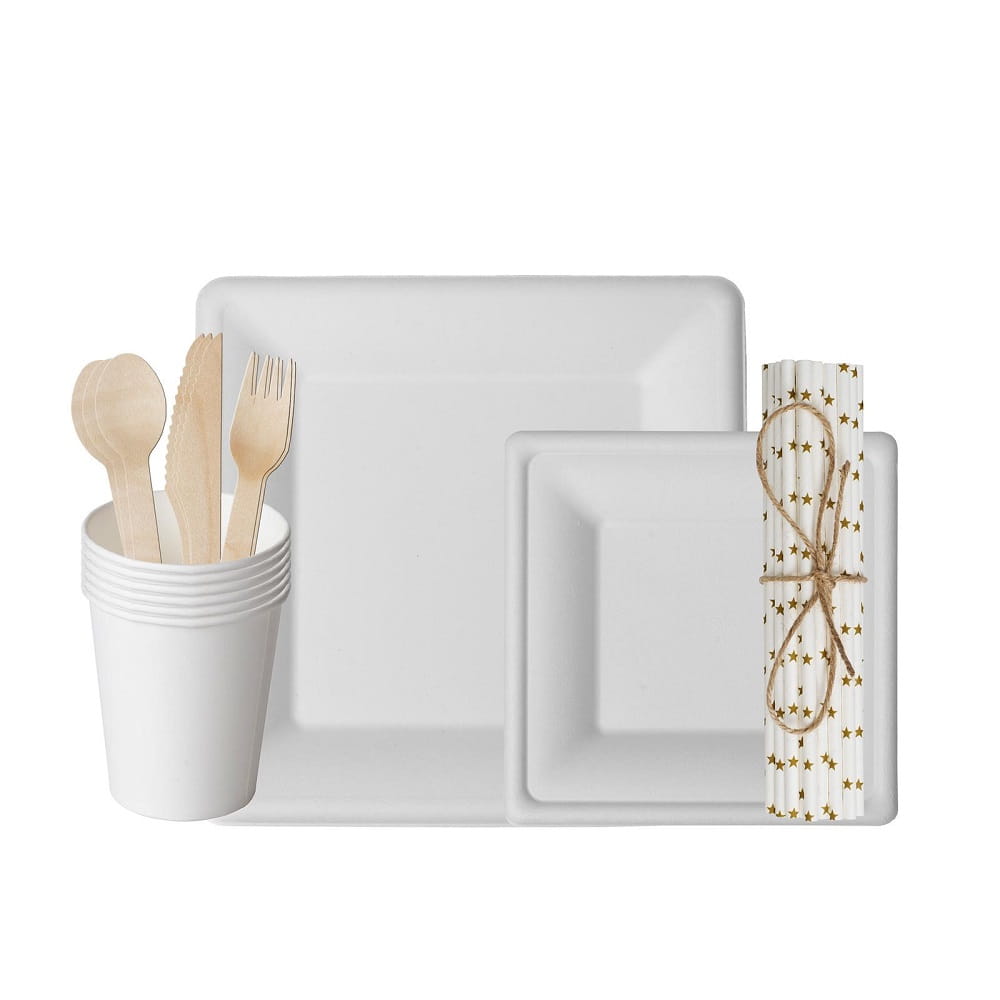 Zestaw naczyń jednorazowych z trzciny cukrowej dla 16 osób