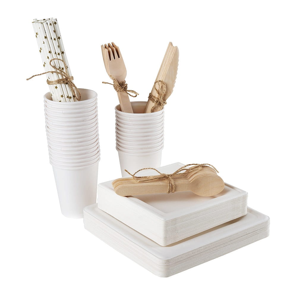 Zestaw naczyń jednorazowych z trzciny cukrowej dla 8 osób