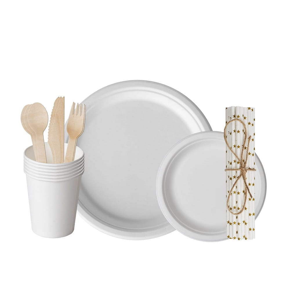 Zestaw naczyń jednorazowych z trzciny cukrowej dla 16 osób