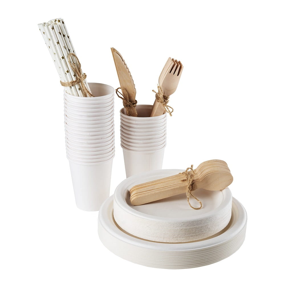 Zestaw naczyń jednorazowych z trzciny cukrowej dla 16 osób