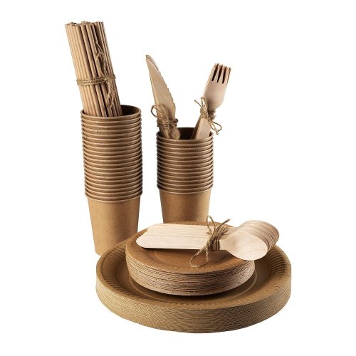 Eko zestaw naczyń jednorazowych papierowych – 50 osób | Zestaw piknikowy 