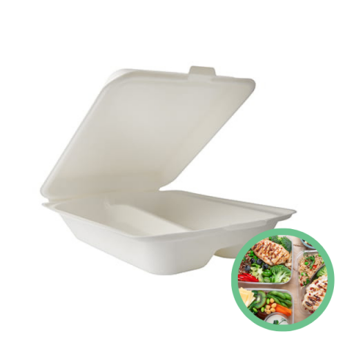 Dwukomorowe opakowania z trzciny cukrowej średnie 50 szt. 