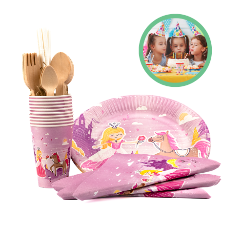 Zestaw naczyń jednorazowych na urodziny dla dziewczynki 10 osób
