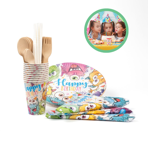 Zestaw jednorazowych naczyń dla dzieci Stworki 10 osób