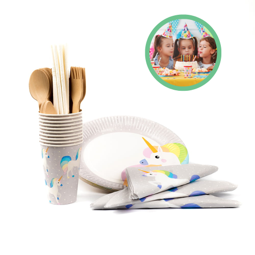 Zestaw jednorazowych naczyń dla dzieci na urodziny Jednorożce 10 osób