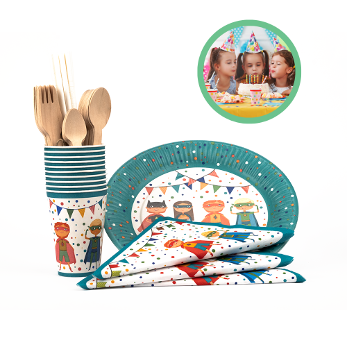 Zestaw naczyń jednorazowych na urodziny dla chłopca 10 osób 