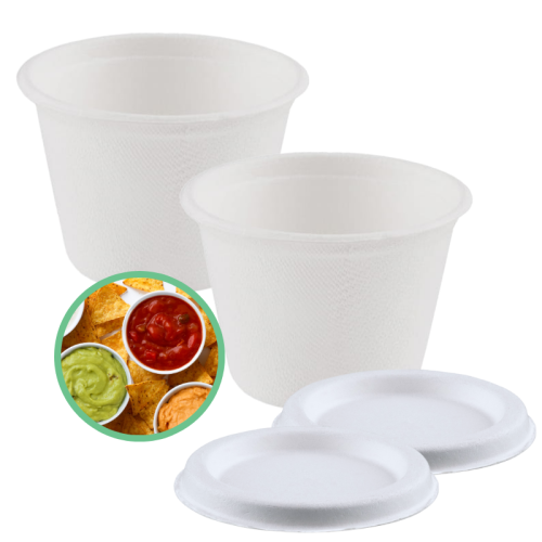 Pojemniki na sos z trzciny cukrowej 120 ml z pokrywkami 100 szt. 