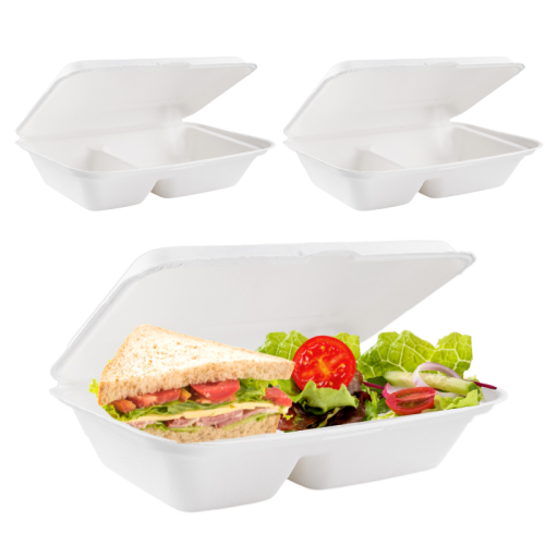 Dwukomorowe opakowania z trzciny cukrowej duże 50 szt.