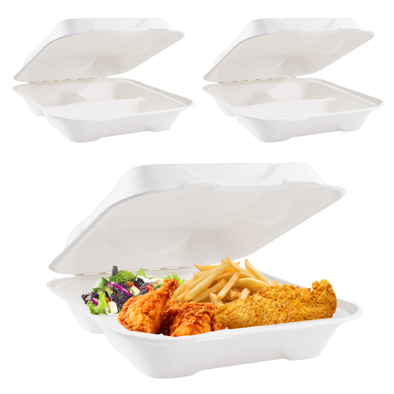 Trzykomorowe opakowania z trzciny cukrowej duże 50 szt.  - Omineco.pl