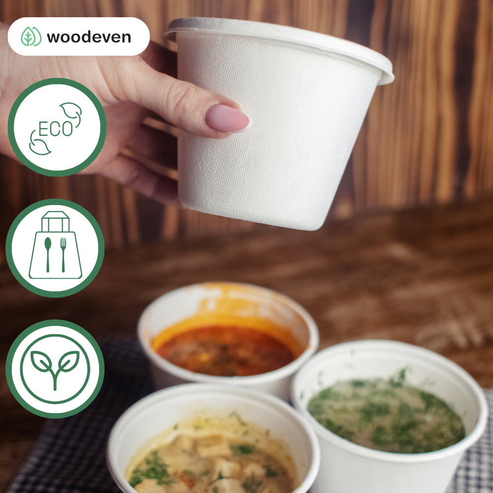 Pojemniki jednorazowe na zupę z trzciny - Omineco.pl