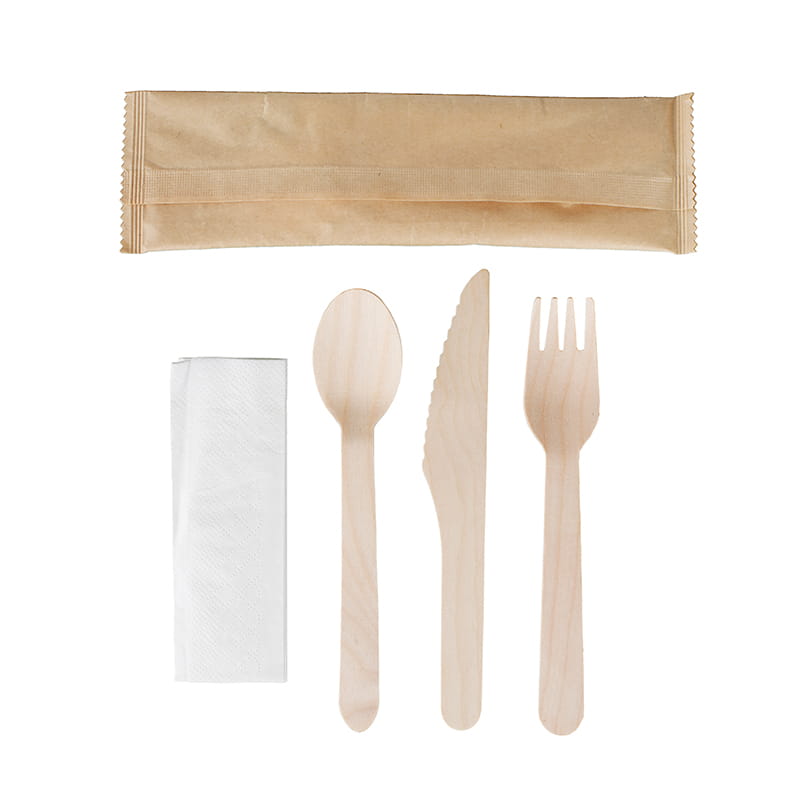 Komplet sztućców drewnianych z serwetką - Omineco.pl