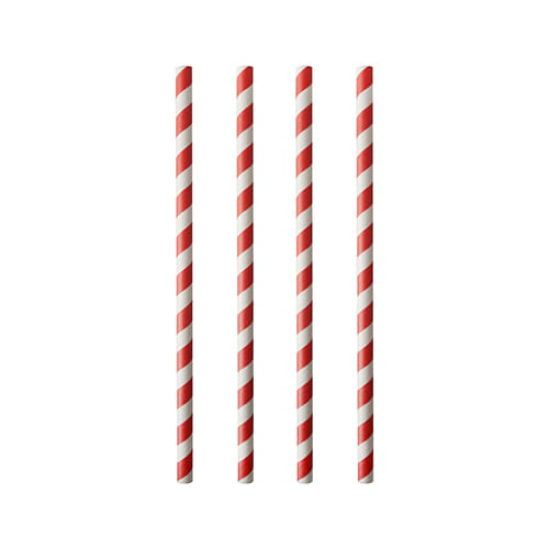 Słomki papierowe w czerwono-białe paski 8 mm 100 szt.